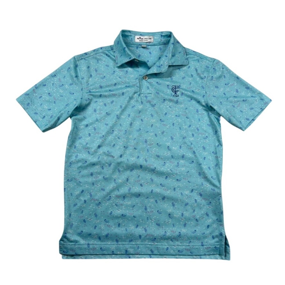 Peter Millar Shirt Kid S 7-8 Jellyfish Print Golf Polo Blue Summer Comfort Beach